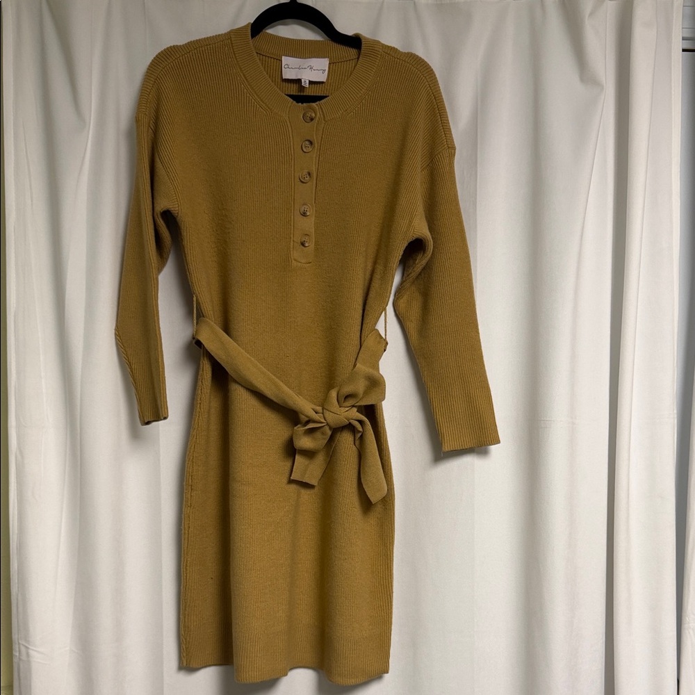Charles Henry Camel Brown Long Sleeve Sweater Dress
